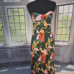 SHEIN Strapless Floral Maxi Dress in Green, Pink and Yellow